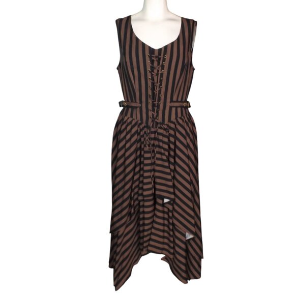 new SCARLET DARKNESS Dress, 10, Brown/Black Stripes, Hi-Low Skirt, Lace/Buckles - Picture 14 of 14